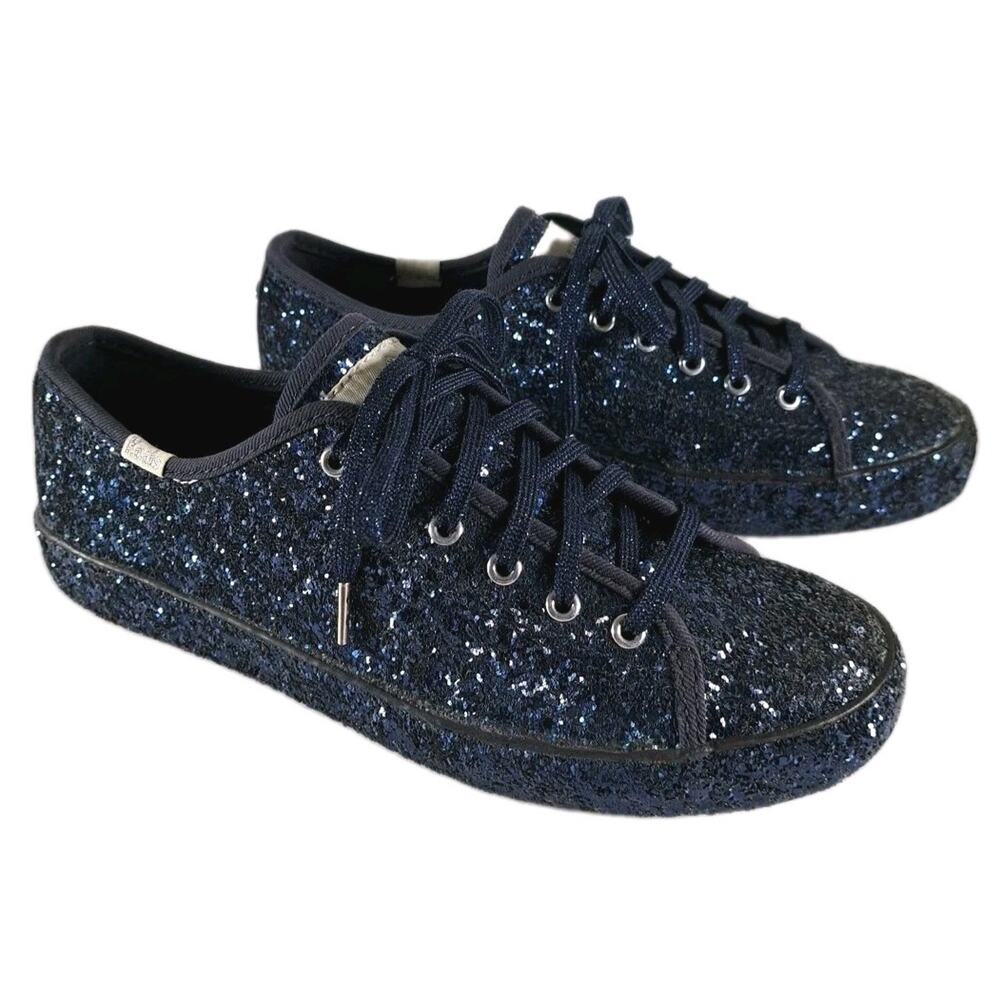 Kate Spade x Keds Kickstart Glitter Shoes Womens 6 Dark Blue Lace Up Sneakers